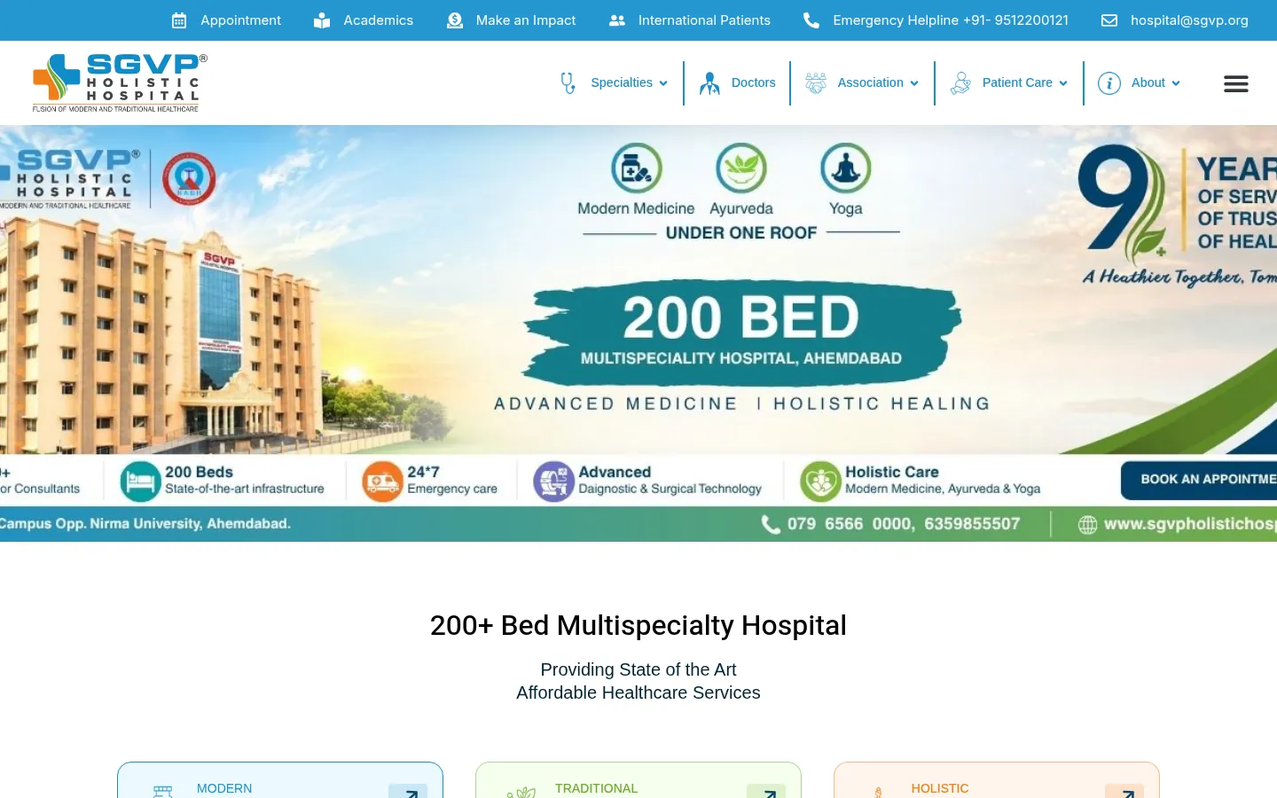 SGVP Holistic Hospital website homepage