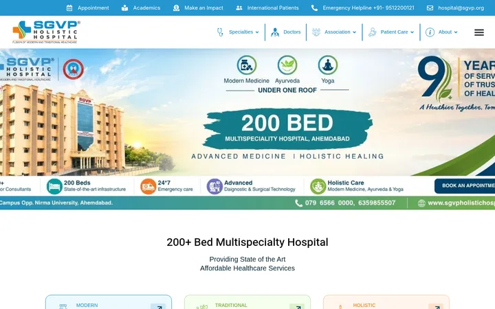 SGVP Holistic Hospital website homepage
