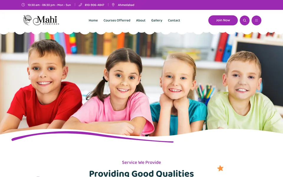 Mahi Creations website homepage